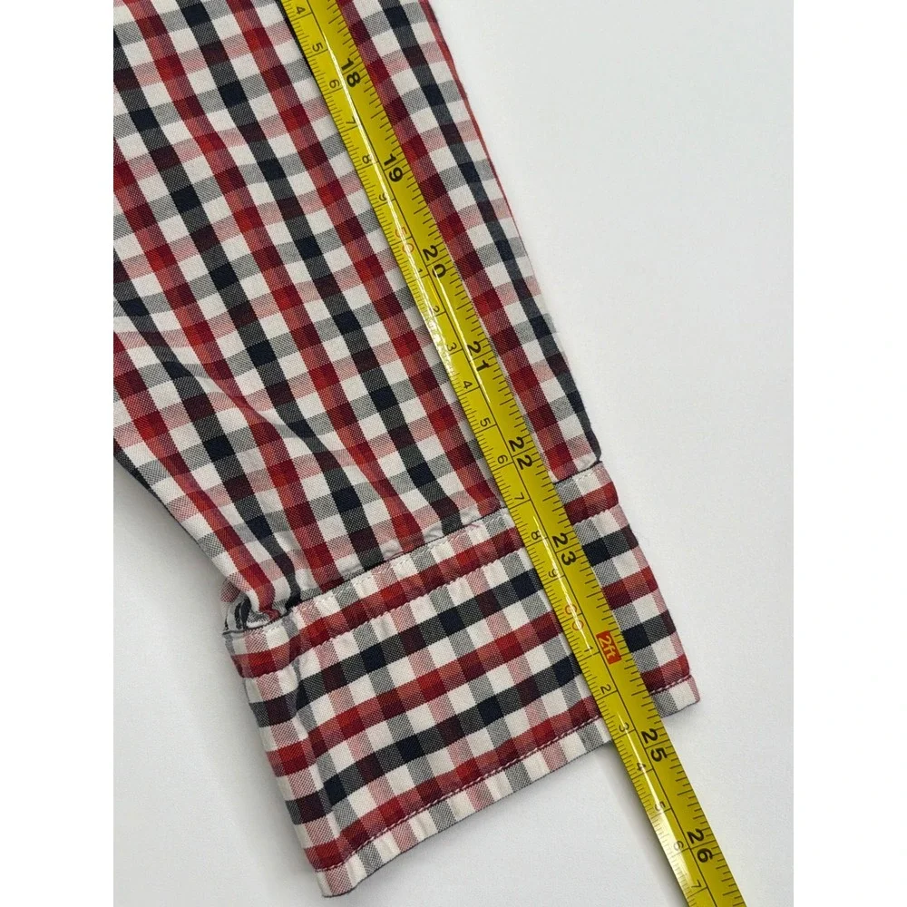 Banana Republic Mens Camden Fit Red Navy Gingham‎ Cotton Stretch Oxford Shirt M